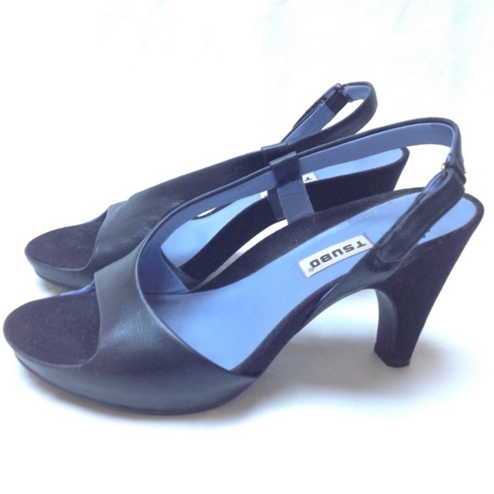 TSUBO Black Kiva Slingback Sandals Womens 7 Open Toe Leather Heels Sandals